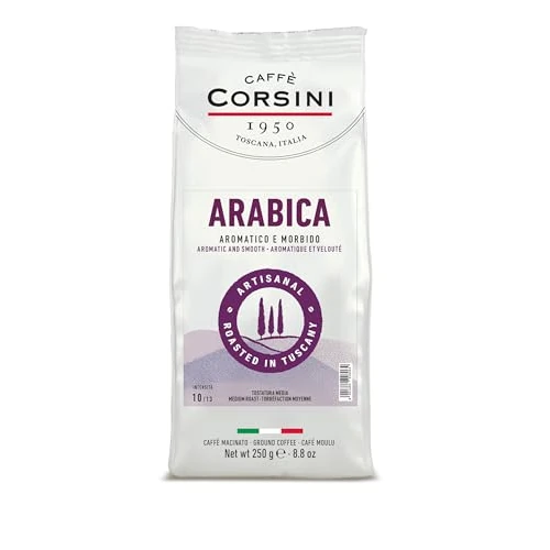 Oferta limitada: Caffè Corsini – Café Molido 100% Arábica, Sabor Delicado Suave Y Aromático, Notas De Caramelo Y Chocolate, Tueste Medio, 250g de 8.29 € a 8.29 € (ahorro 0.00%)