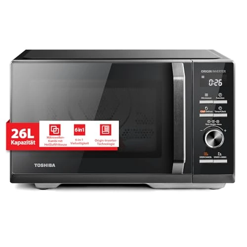 Offerta a tempo: Toshiba 6-in-1 Microonde Combinato con AirFry, 26 Litri, Chef Defrost, Cottura a Vapore,10 Livelli di Potenza, Menu Automatici, Microonde 900W, Grill 1000W, Nero-MW3-AC26SFI(BK) - 16% da 189.90 € a 159.99 €