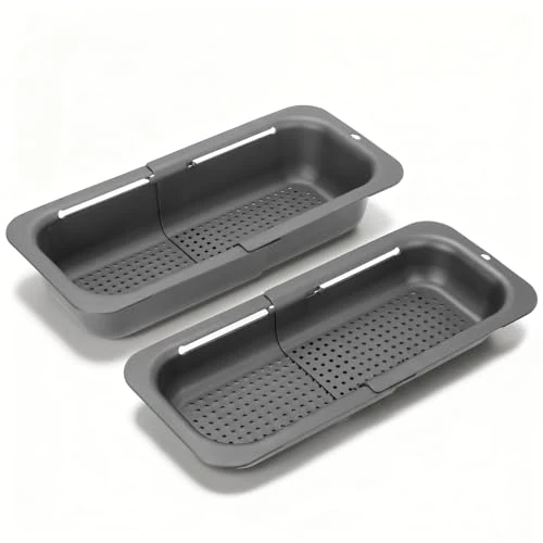 Offerta a tempo: VINATO 2 Pezzi Scolapiatti Appoggio Estensibile Lavello, Scola Verdure da Lavello Plastica cucina, Scolapasta Pieghevole, Accessori Lavello Cucina per Scolare e Sciacquare Frutta e Verdura (Grigio) - 0.00% da 17.99 € a 17.99 €