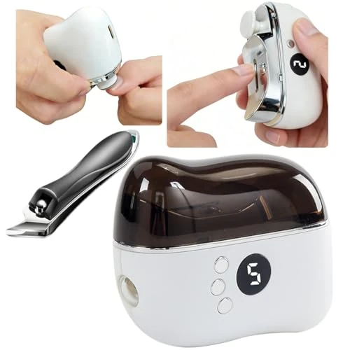 Kit 3 in 1: tagliaunghie elettrico + obliquo, lima LED con punta dura. Silenzioso, vibrazioni ridotte, con raccoglitore. Sicuro per bambini, duraturo, perfetto per manicure, pedicure e famiglia.