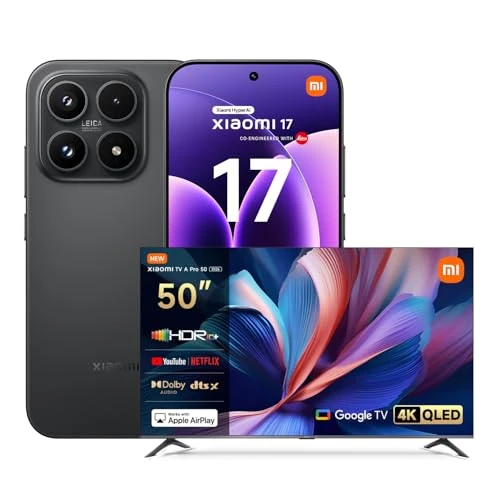 XIAOMI 17, Smartphone 12+512GB, Lenti Leica Summilux, Sensore Light Fusion 950, Batteria 6330 mAh, HyperAI, Black, Garanzia 2 anni+1 anno extra, Caricatore non incluso+TV A Pro QLED 50"