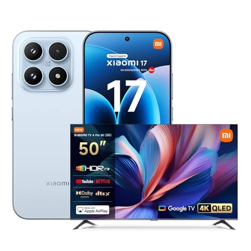XIAOMI 17, Smartphone 12+512GB, Lenti Leica Summilux, Sensore Light Fusion 950, Batteria 6330 mAh, HyperAI, Ice Blue, Garanzia 2 anni+1 anno extra, Caricatore non incluso+TV A Pro QLED 50"