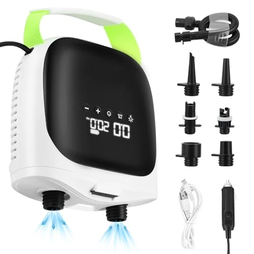 Oferta limitada: Inflador Electrico Paddle Surf,Bomba Eléctrica SUP 20PSI Doble Etapa Inteligente & Apagado Automático, 4000mAh & Luz LED, 6 Boquillas, Portátil Sin Cable para Kayak, Tienda, Colchón Hinchable, Piscina de 89.99 € a 85.99 € (ahorro 4%)