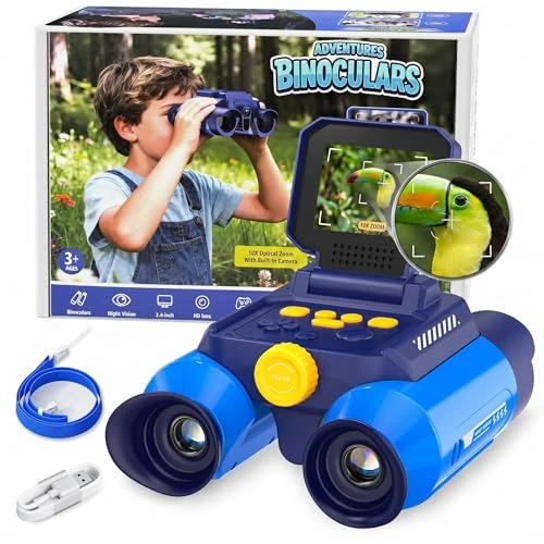 Offerta a tempo: OAEBLLE Binocolo Bambini 10x25 con Fotocamera per Foreste e Safari - Blu - 35% da 79.99 € a 52.23 €