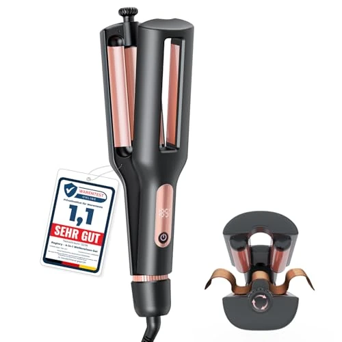 Offerta a tempo: 22/25/32/38mm Regolabile Piastra Beach Waves - 4 In 1 Piastra Onde per Capelli, 3 Tubi Ferro Arricciacapelli con Display Digitale, Antiscottature, Calore Rapido, 4 Temperature(140-210°C), Oro Rosa - 31% da 57.99 € a 39.99 €