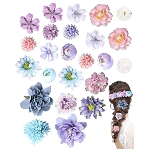 Offerta a tempo: JEXOWIQ 21 Pezzi Teste di Fiori Artificiali, Fiori Finti per Decorazioni,Capolini Finti Misti,Rose Peonia per Fai da te Corona Torta Bouquet Da Sposa Matrimonio Festa Casa Giardino(blu-viola) - 40% da 12.49 € a 7.49 €