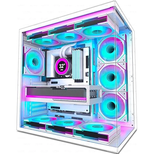 Tijdelijke aanbieding: HYXN H1 ATX PC-behuizing, voorgeïnstalleerde 7 PWM ARGB-ventilatoren, dubbele kamer, mid tower, gaming-pc-behuizing, met type-C, gelijktijdige installatie van 3 x 360 mm koeler (wit-M, H1) van 89.99 € naar 89.99 € (0.00% korting)