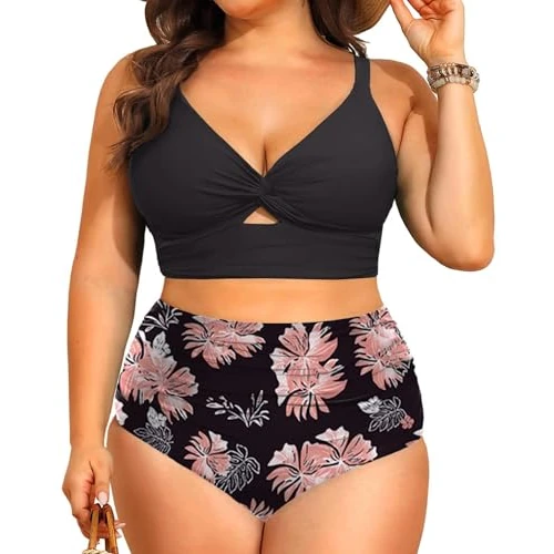 Zeitlich begrenztes Angebot: CheChury Damen Bikini Set Hohe Taille Bauch Weg Badeanzug Zweiteilig Sexy V Ausschnitt Push Up Bademode Grosse Grössen Bikini Zweiteiliger Große Größen Badeanzüge High Waist Bikinis Swimsuit,Rosa,XL von 19.99 € auf 19.99 € (0.