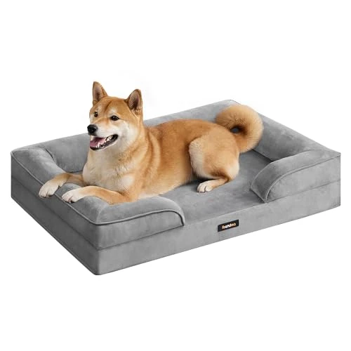 Offerta a tempo: Feandrea Cuccia Ortopedica per Cani, Letto per Cani M, Bordo Rialzato, Gommapiuma Ondulata, Sfoderabile, Lavabile, Antiscivolo, Rivestimento Impermeabile, Grigio Calmo, 89 x 63 x 16 cm PGW322GD01 - 0.00% da 32.99 € a 32.99 €