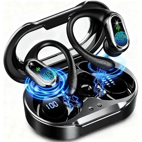 Offerta a tempo: Cuffie Bluetooth Sport, Auricolari Bluetooth 5.4 con 4 ENC Mic, 50 Ore Cuffie Wireless HiFi Stereo, IP7 impermeabili, Auricolare Bluetooth senza fili per Running con gancio per le, Display LED/USB-C - 37% da 29.99 € a 18.99 €