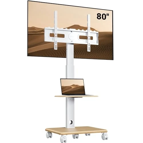 Oferta limitada: BONTEC Soporte TV de Suelo Blanco con Base de Madera y 5 Ruedas, Carro TV Móvil para 32 a 80 Pulgadas, VESA 600x400 mm, Carga 60 kg, Altura Ajustable 1210 a 1500 mm, Giro e Inclinación de 99.99 € a 99.99 € (ahorro 0.00%)