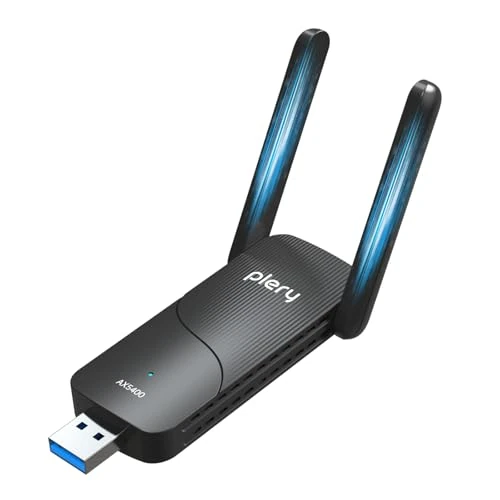 Offerta a tempo: PLERY AXE5400 Chiavetta WiFi per PC Fisso, USB WiFi 6E con 2×6dBi Antennas, Potente Tri-Band 2,4/5/6GHz, Adattatore WiFi Supporta Windows 11/10, USB3.0, OFDMA, MU-Mimo, WPA3, Driver Integrato Semplice - 10% da 49.99 € a 44.99 €