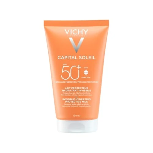 Offerta a tempo: Vichy Capital Soleil, Latte Idratante Fresco SPF50+, Per Viso e Corpo, Protezione Molto Alta SPF50+ da Raggi UVA e UVB, Pelle Idratata Senza Aloni Bianchi, Con Acqua Vulcanica di Vichy, 150ml - 48% da 20.99 € a 10.99 €