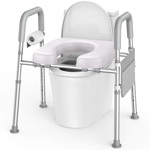 Offerta a tempo: KEKOY Rialzo WC per anziani regolabile: 7 altezze e 3 larghezze, braccioli, montaggio senza attrezzi, alzata per WC per operati all'anca, portata 181 kg, compatibile con tutti i WC, Grigio - 15% da 99.99 € a 84.99 €