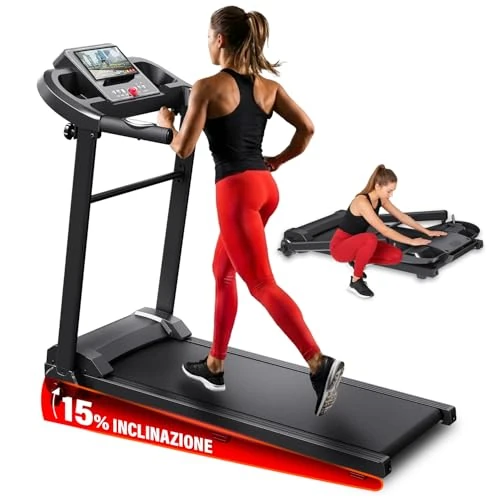 Offerta a tempo: YM Tapis Roulant Salvaspazio 12 km/h, MARCHIO ITALIANO, Inclinazione, Pieghevole, Elettrico, Tappeto Corsa XL, Telaio Rinforzato, Display Porta Tablet, ASSISTENZA e GARANZIA ITALIA Your Move NEXT 1500 - 0.00% da 249.99 € a 249.99 €