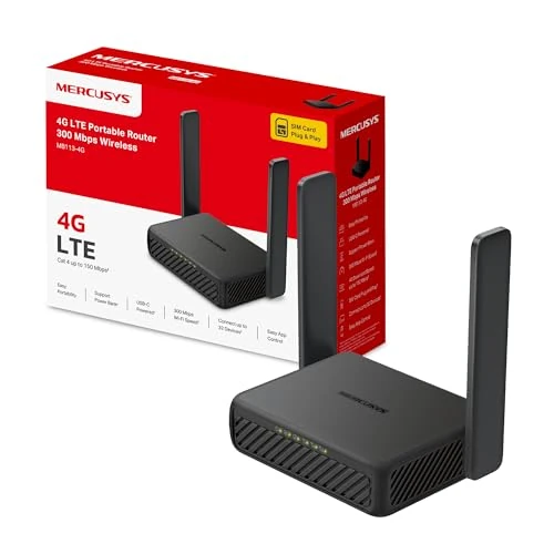 Mercusys MB113-4G LTE Wi-Fi router, mobilny router 4G, przenośny, z kartą SIM, Cat 4 do 150 Mbit/s, 2 porty 100 Mbps, OpenVPN, Plug & Play, do 32 urządzeń, zasilanie powerbankiem