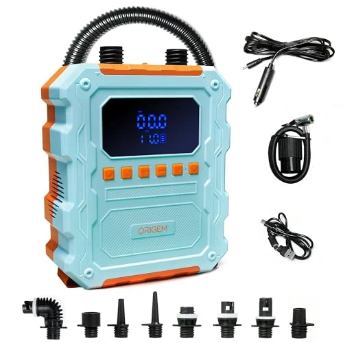 Limited-time offer: Origem Electric Paddle Board Pump 60 PSI, Rechargeable Sup Pump 20800mAh for 6-9 SUPs with 10 Nozzles, Dual Stage Inflation & Deflation Air Pump For Inflatable Kayak, Car Tires, Mattress, Air Bed from 109.99 £ to 99.99 £ (save 9%)