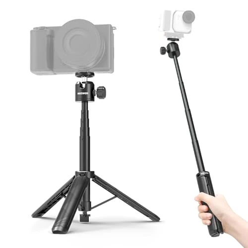 Tijdelijke aanbieding: NEEWER Basics Uitschuifbare selfiestick met statief, metalen draagbare handgreep voor Canon G7X Mark III, Sony ZV-1, RX100 VII, A6400, A6600, Nikon-camera en webcam, voor vloggen, DT001 van 29.99 € naar 29.99 € (0.00% korting)