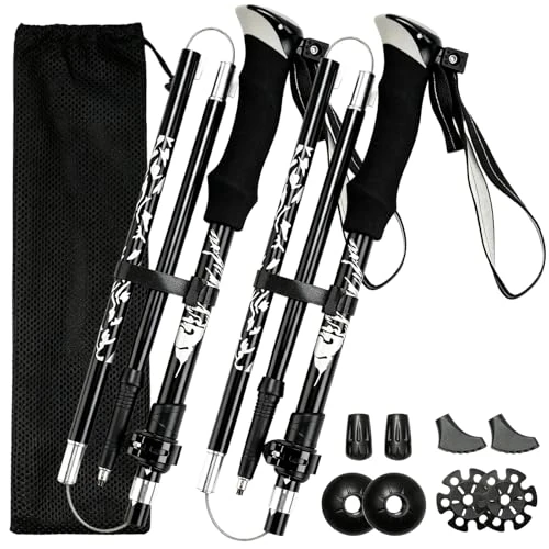 Tijdelijke aanbieding: VINATO Opvouwbare trekkingstokken, 2 stuks, aluminiumlegering, licht, verstelbaar, 110-130 cm, met draagtas, voor Nordic Walking, wandelen, zwart van 24.96 € naar 24.96 € (0.00% korting)