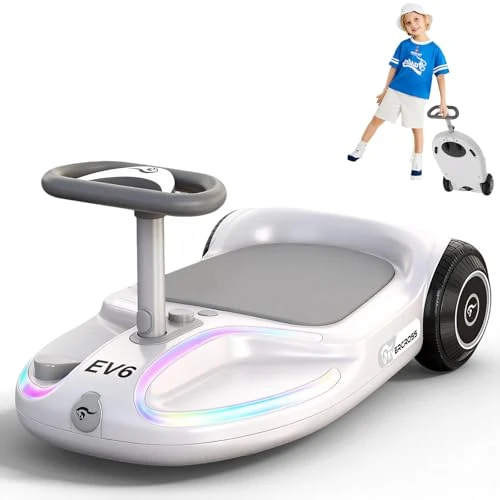 EVERCROSS EV6 Voiture Électrique Enfant, 4-en-1 Swing Car Rechargeable, 3 Vitesses CyberWiggle, Moteur Brushless 90W, Anti-Bascule, LED & Bluetooth, Trottinette Pliable à Direction 360° pour Enfants