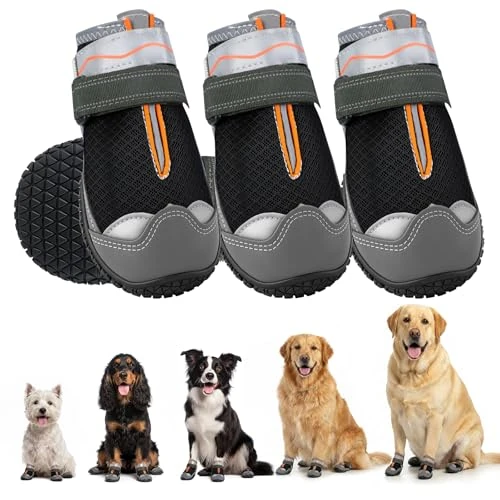 Limited-time offer: Gimars Pet Dog Shoes, Breathable Mesh Dog Boots with Reflective Straps, Anti-Slip Rugged Sole Paw Protector for Summer Hot Pavement, Walking, 4Pcs - Black & Orange Size 5 from 31.99 £ to 31.99 £ (save 0.00%)