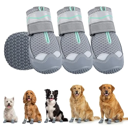 Offerta a tempo: Gimars Scarpe per Cani Antiscivolo, Stivaletti per Cani con Suola in Gomma, Traspiranti e Resistenti, Protezione Zampe per Interno ed Esterno, per Cani Piccoli Medi Grandi, 4 Unità Grigio #5 - 12% da 31.99 € a 28.09 €