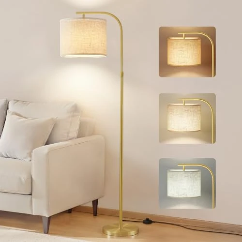 Offerta a tempo: VASAGLE Lampada da Terra ad Arco, Lampada da Lettura Regolabile in Altezza, 150-175 cm di Altezza, Moderna, con Interruttore a Pedale, Paralume in Tessuto, Attacco E27, Oro Pallido LFL006AB02 - 11% da 43.99 € a 39.09 €