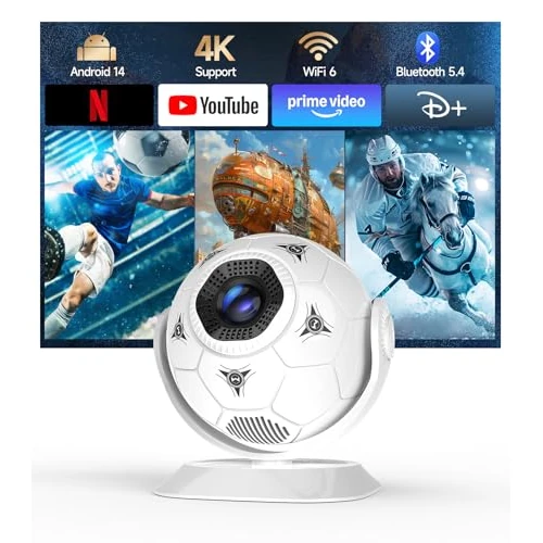 Magcubic Mini Proiettore Portatile 4K 1080P Support, Videoproiettore a Tema Calcio 360° per Smart TV e Telefono, WiFi 6 Bluetooth 5.4, Projector Cinema in Casa con Auto Keystone, Android 14, HY300F
