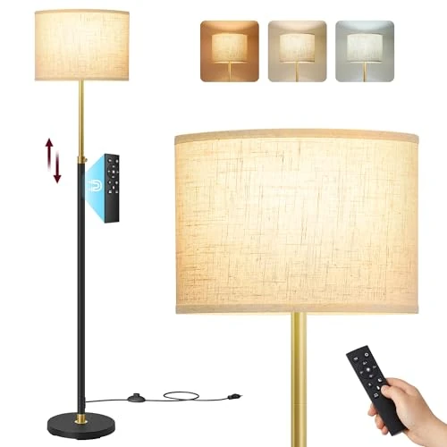Offerta a tempo: VASAGLE Lampada da Terra, Lampada da Lettura, Altezza 140-170 cm, Piantana Moderna, Interruttore a Pedale, Paralume in Tessuto, Attacco E27, Telecomando, Funzione Memoria, Colore Oro e Nero LFL005BD02 - 15% da 42.99 € a 36.49 €
