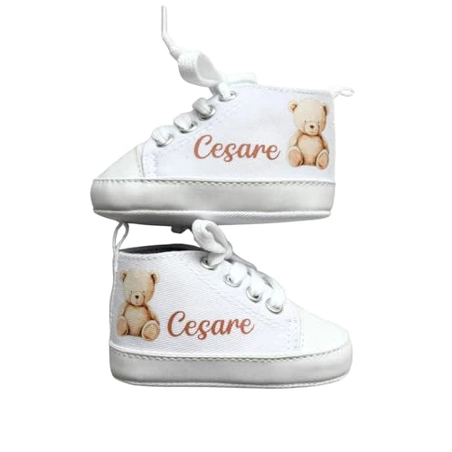 Offerta a tempo: Scarpine Neonato, Scarpette Personalizzate con Nome, Scarpe da Culla con Stampa (ORSETTO BEIGE, 3-6 mesi) - 0.00% da 15.99 € a 15.99 €