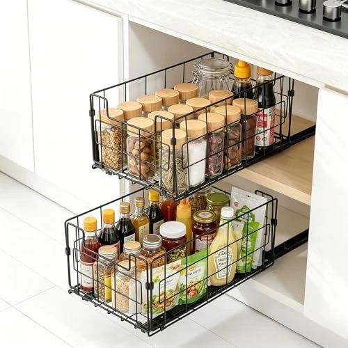 Offre limitée : VINATO Lot de 2 Tiroir Coulissant Cuisine,Organiseurs de Tiroirs Extensibles Pliables pour Cuisine et Salle de Bain - Installation Sans Perçage Ni Vis,35x21.5x16 CM de 34.99 € à 34.99 € (0.00% de remise)