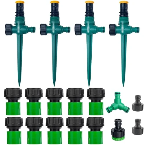 Tijdelijke aanbieding: 4 stuks tuinsproeier, gazonsproeier met grondpen, 360° draaibaar instelbaar, met slangkoppeling, snelkoppeling, sprinklerinstallatie, tuin, gazonirrigatie, groen, voor tuin, planten, groenten, bloemen van 13.45 € naar 12.95 € (4% ko