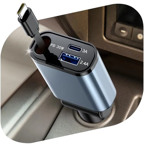 Oferta limitada: Cargador de coche USB C con cable tipo C de 30 W, adaptador de encendedor de cigarrillos de doble puerto 15 W USB-C + 12 W USB, 180 °, 12 V/24 V para smartphones y tablets de 18.21 € a 9.44 € (ahorro 48%)