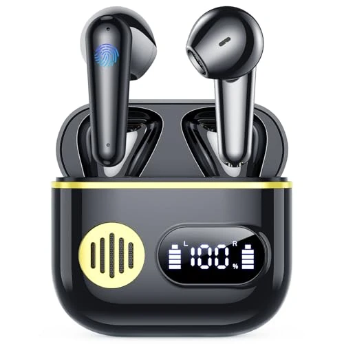 Cuffie Bluetooth,Auricolari Bluetooth 6.1 - Cuffie Wireless con 6 ENC Cancellazione Rumore Mics, Cuffie in Ear 48 Ore di Riproduzione, Cuffiette Senza Filo HiFi Stereo per iOS/Android - Classico Nero