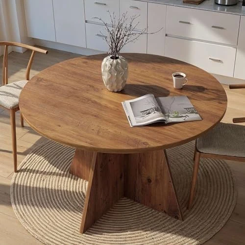 Offerta a tempo: Dmora Tavolo Fisso Ulthar 120x120x75h cm Marrone Rovere Nodi 4 Posti Forma Rotondo, Peso Supportato 60 kg - 41% da 289.99 € a 170.99 €