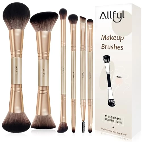 Limited-time offer: ALLFYL Professional 6 Pairs Dual-Ended Makeup Brush Set， Powder Blush Foundation Contour Eyeshadow Lip Brush Kit， Travel Friendly Cosmetic Brushes with Gift Box for Women， Makeup Lovers & Beginners from 7.99 £ to 7.59 £ (save 5%)