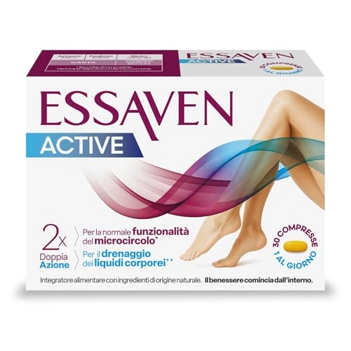 Offerta a tempo: Essaven Active, Integratore Alimentare Per Gambe Pesanti, Doppia Azione Microcircolo e Drenaggio Liquidi, Con Meliloto e Bromelina, 30 Compresse - 40% da 23.00 € a 13.89 €