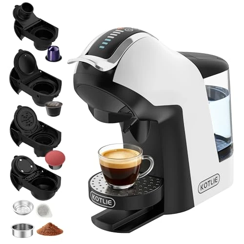 KOTLIE 5 in 1 Kapselkaffeemaschine 19 Bar, Multi-Kapselmaschine für Nespresso/Dolce Gusto/ESE Pads(44mm)/Kaffeepulver, 1L Wassertank, 3 Temperaturen/7 Wassermengen