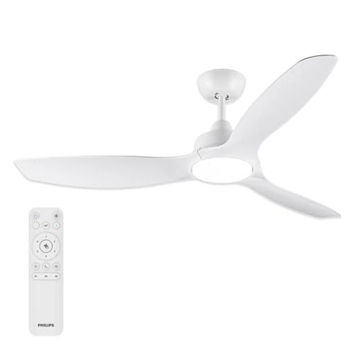Zeitlich begrenztes Angebot: Philips Ventilator mit Fixierten Flügeln und LED-Beleuchtung, 3 Flügel, 132 cm Durchm., 2.650 Lumen, Einstellb. Weißlicht von 3.000 K bis 6.500 K, Dimmbar bis 5%, Lüfter Inkl. Fernbedienung, Weiß von 149.99 € auf 127.39 € (15%