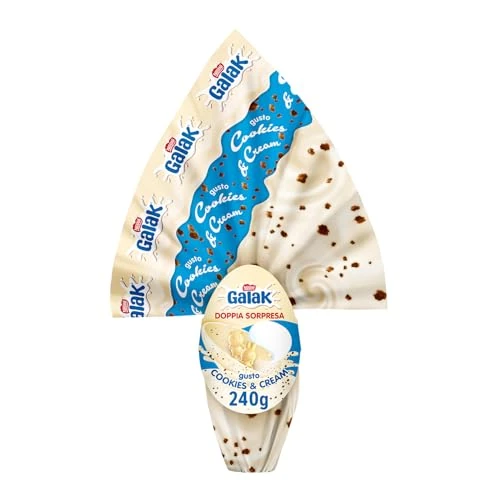 GALAK Uovo di Pasqua 2026 Cioccolato Bianco Cookies & Cream con Sorpresa e 2 Cioccolatini 240g