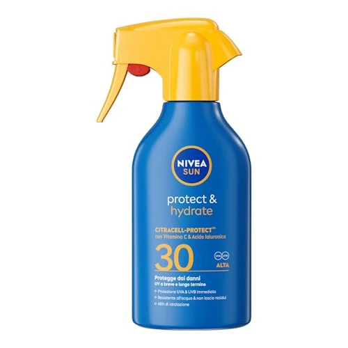 Offerta a tempo: NIVEA SUN Protect & Hydrate Spray Solare SPF 30 250 ml, Crema solare 30 spray idratante 48h ad assorbimento rapido, Protezione solare 30 resistente all'acqua con Vitamina C e Acido Ialuronico - 41% da 17.49 € a 10.25 €