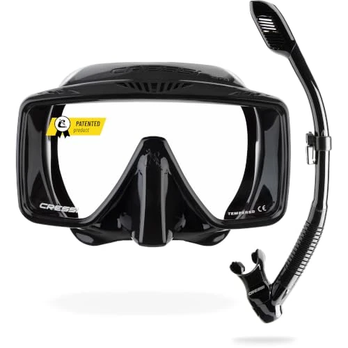 Offerta a tempo: CRESSI dal 1946 - SF1 & Dry Combo - Set Maschera Frameless Squadrata con Lente Temperata & Snorkel Dry Ideale per Immersioni Apnea e Snorkeling, Nero_Lente Chiara, Taglia Unica Adulti - 0.00% da 102.79 € a 102.79 €