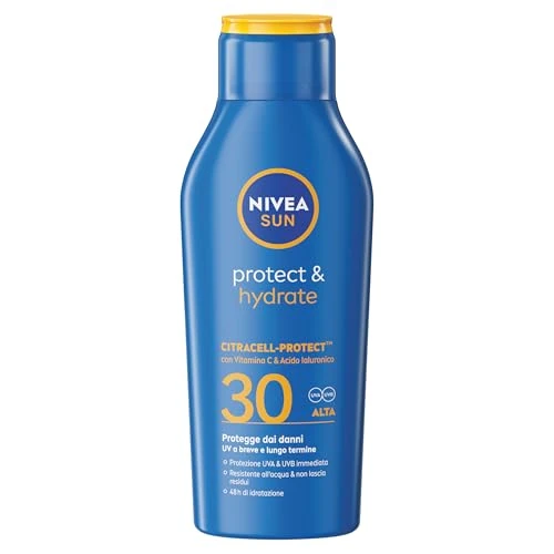 Offerta a tempo: NIVEA SUN Protect & Hydrate SPF 30 400 ml, Crema solare 30 idratante 48h ad assorbimento rapido, Protezione solare 30 resistente all'acqua arricchita con Vitamina C e Acido Ialuronico - 47% da 24.99 € a 13.25 €