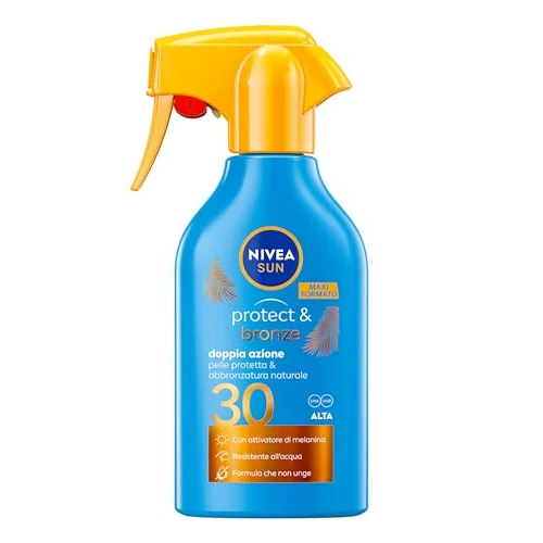 Offerta a tempo: NIVEA SUN Spray Protect & Bronze SPF 30 250 ml, Crema solare 30 spray abbronzante corpo, Protezione solare 30 con attivatore di Melanina acceleratore abbronzatura, Resistente all'acqua, Non unge - 34% da 17.49 € a 11.50 €