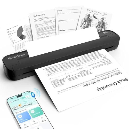 Limited-time offer: ByteCintia Portable Thermal Printer A4, Bluetooth Inkless Mobile Printer Compatible with iOS Android PC, Lightweight Printer for WFH Field Work & Tattoo Stencils, Supports A4 B5 Letter (Black) from 79.99 £ to 59.99 £ (save 25%)