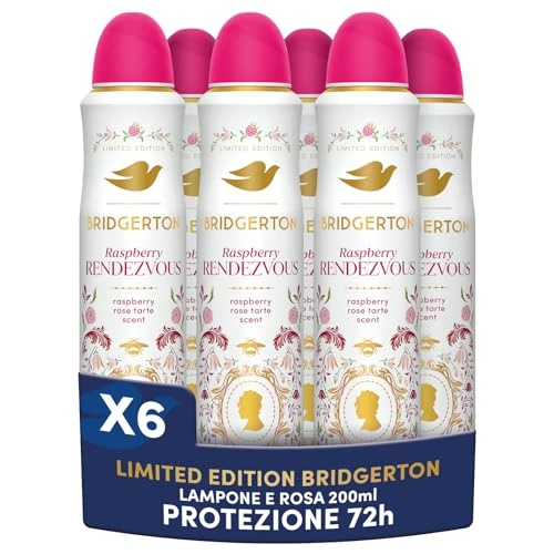 Offerta a tempo: Dove Deodorante Spray Advanced Care Bridgerton Raspberry Rendezvous, Limited Edition, Protezione 72 Ore Sudore e Odori, con Pro-Ceramide Technology, Fragranza Lampone e Vaniglia, 6 Pezzi da 200 ml - 31% da 31.92 € a 21.97 €