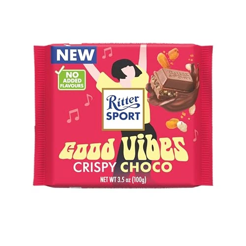 Offerta a tempo: RITTER SPORT CRISPY CHOCO, Tavoletta di Cioccolato al Latte Ripieno con Crema al Cacao, Mais Tostato e Fiocchi di Riso, Cacao 100% Certificato Sostenibile, 100 g - 37% da 2.35 € a 1.49 €