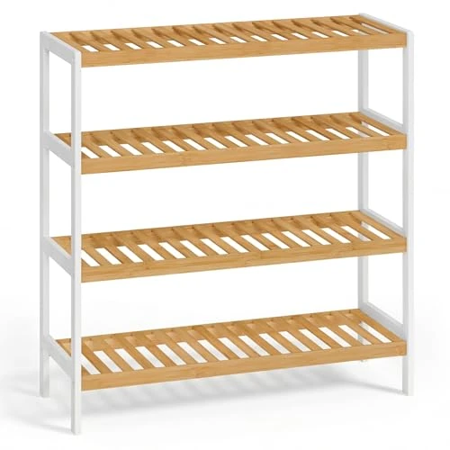Offerta a tempo: SONGMICS Scarpiera in Bambù, Scaffale Portascarpe a 4 Ripiani, Organizer per Scarpe Piante Libri, Ingresso Soggiorno Camera da Letto, 26 x 70 x 75,5 cm, Bianco e Naturale LBS007KZ01 - 15% da 27.99 € a 23.79 €