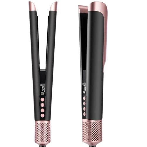 Offerta a tempo: Air Piastra Capelli e Asciugacapelli 2 In 1 - Piastra che Asciuga e Stira i Capelli, Nessuna Piastra Riscaldante/Nessun Danno da Calore, 110.000 RPM Piastra per Capelli, 1300W, Nero e Oro Rosa - 30% da 199.98 € a 139.95 €