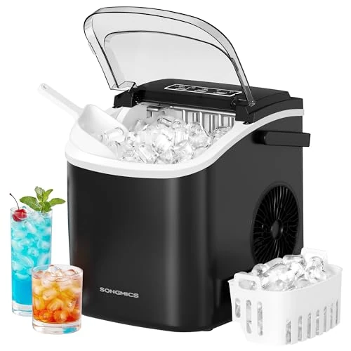 Oferta limitada: SONGMICS Máquina de Hielo, Máquina de Cubitos Autolimpiante, 9 Cubitos en 6 Minutos en 2 Tamaños, 12 kg en 24 Horas, Portátil, Casa, Cocina, Oficina, Fiestas Camping, Negro Tinta XZB001B1EU de 84.99 € a 67.99 € (ahorro 20%)